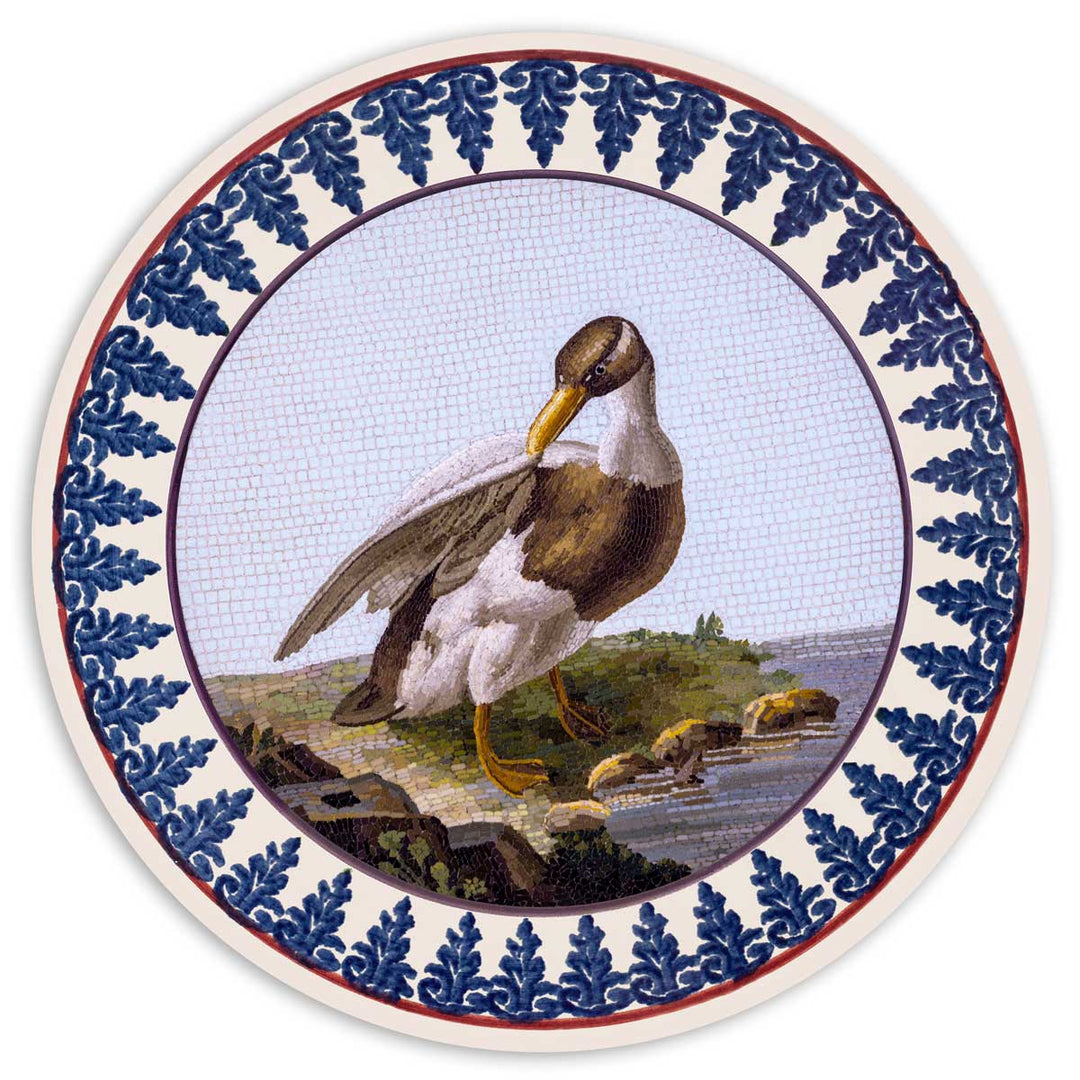 Eighteenth Century micromosaic Duck in a spongeware surround.