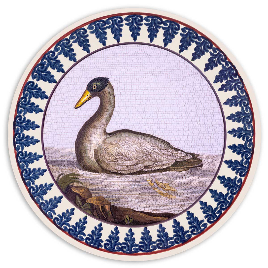 Eighteenth Century micromosaic Duck in a spongeware surround.