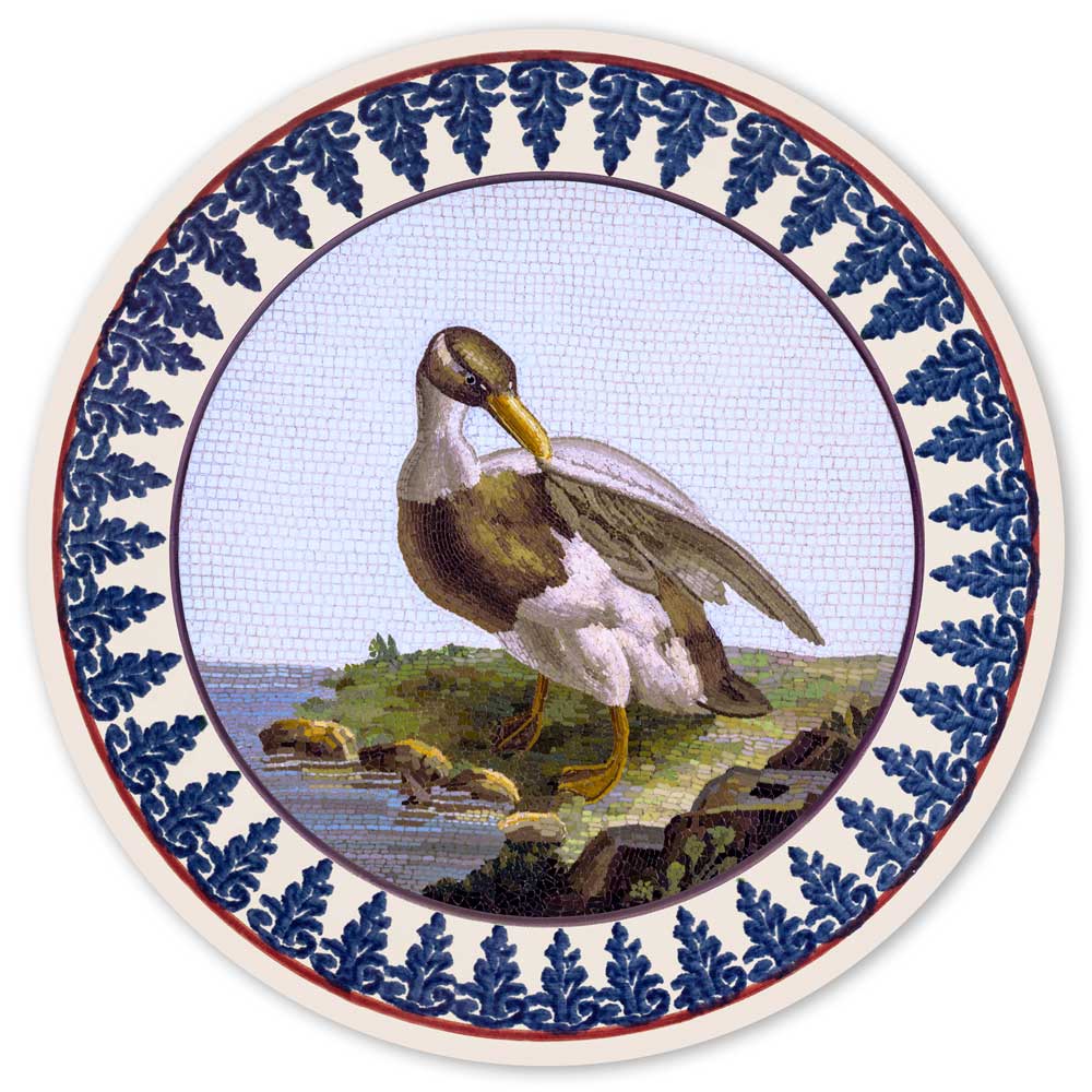 Eighteenth Century micromosaic Duck in a spongeware surround.