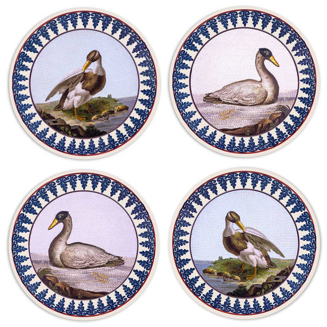 Eighteenth Century micromosaic Ducks in a spongeware surround.