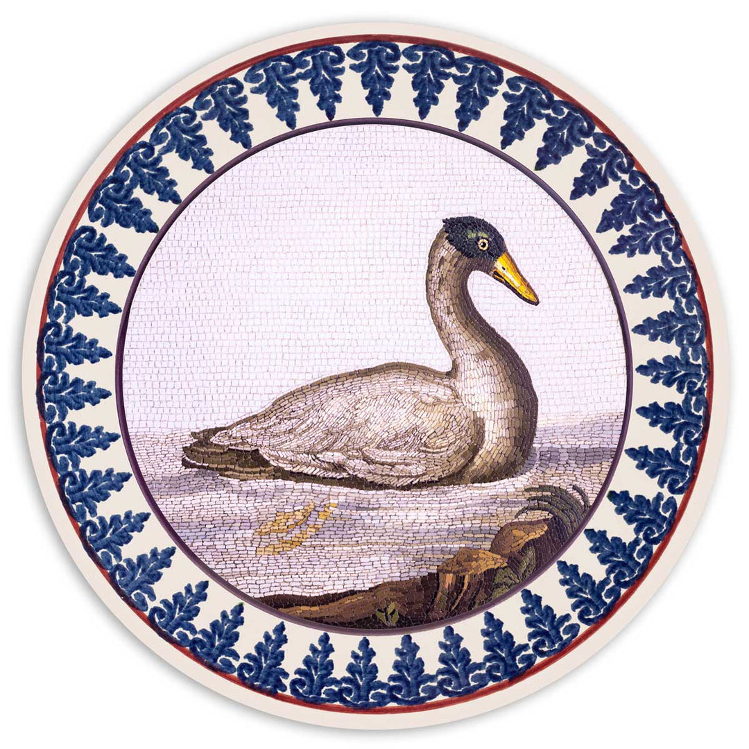 Eighteenth Century micromosaic Duck in a spongeware surround.